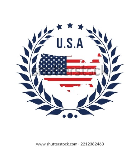 this is a simple flat emblem logo depicting a US map flag of lower 48 in the middle of a laurel wreath that can be used for American related purposes
