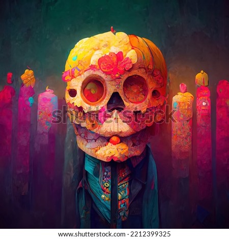 Day of the dead beautiful colorful illustration, sugar skull decorated with flowers for "dia de los muertos"