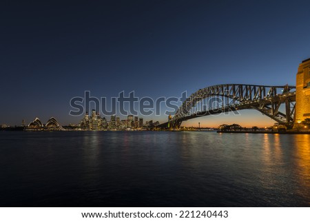 Sydney Harbor Cityscape, Dusk, Blue Hour