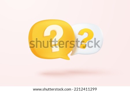 3d question mark icon sign or ask FAQ and QA answer solution information. Have a question, question answer sign or problem with minimal 3d concept. 3d doubt talk icon vector render illustration Royalty-Free Stock Photo #2212411299
