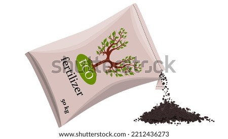 Fertilizers from bag poured into pile, isolated on white background. Vector design element. Royalty-Free Stock Photo #2212436273