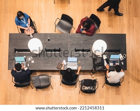 Group of People working Table Top view Co working space Business concept Royalty-Free Stock Photo #2212458311