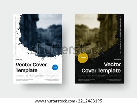 Vector cover template with round grunge elements for photo. Report design in white and blsck color. Set
