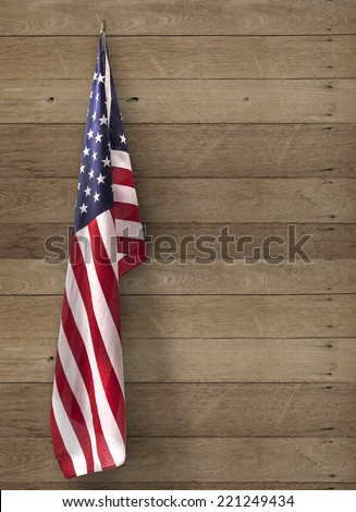 flag usa hanging on wooden wall