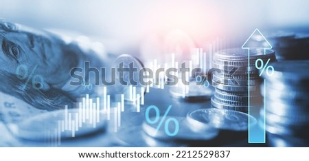Inflation and tax concept Rising inflation rates graph. Americans' Inflation Problem and global economy recession. interest rate hike with USD money, business, finance and investment background Royalty-Free Stock Photo #2212529837