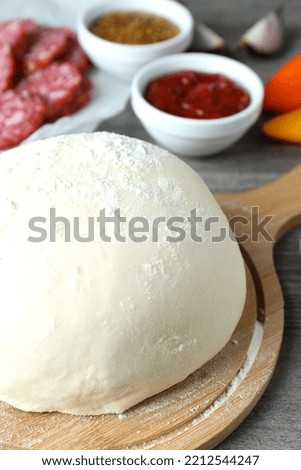 Concept of cooking pizza on gray wooden background
