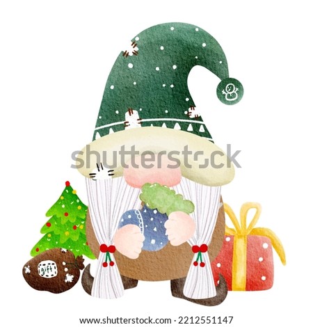 Cute digital painting watercolor gnomes element.isolated cartoon character hand drawn on white background.Christmas background illustration.design for texture,fabric,clothing,wrapping,scrapbook,print.