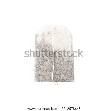 New Tea Bag with Blank Tag Isolated. Teabag Mockup, Tea Bag with Paper Label on White Background, Copy Space