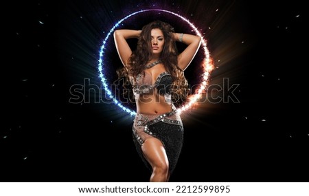 Belly dance idea. Music or tutorial cover design. Ballydance dancer. Ethnic Tribal Belly dancing. Royalty-Free Stock Photo #2212599895