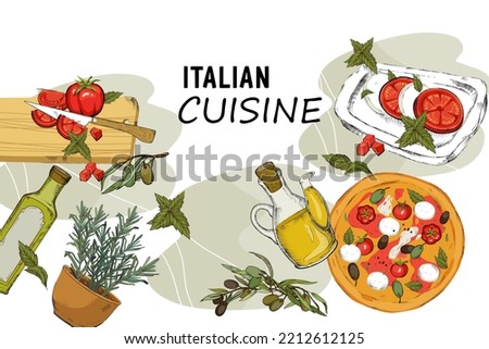 Italian cuisine banners template. Food and drink Italian restaurant or pizzeria menu design, hand drawn vector illustration on white background.