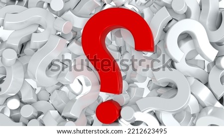 A red question mark inside the white question marks group. 3D Render Illustration