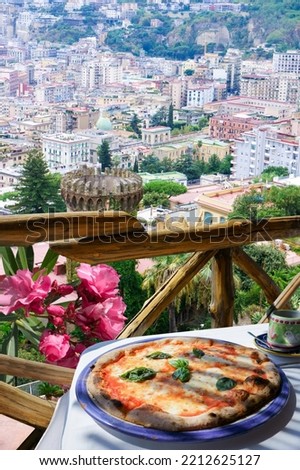 Pizza Margarita. Top view to Naples city, Italy Royalty-Free Stock Photo #2212625127