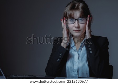 Conceptual image: Setting personal development goals for work. Portrait of a business woman preparing for fruitful work. Copy space.