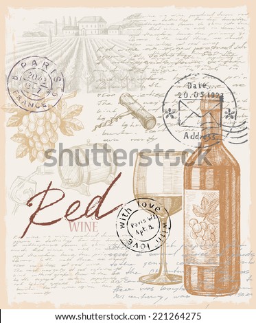 vector vintage hand drawn illustration of wine