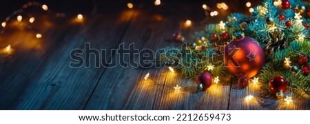 Christmas background with fir branches and christmas balls