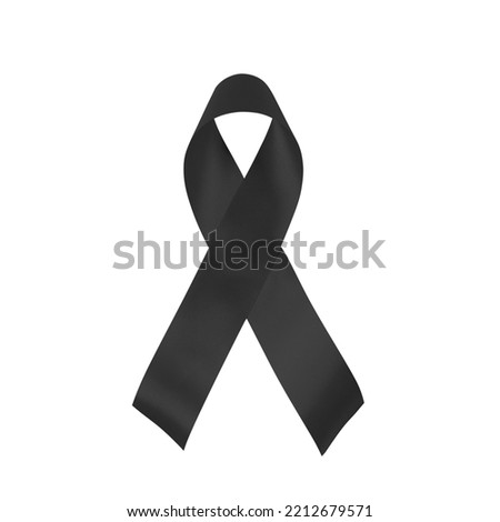 Mourning ribbon on a white background. Black ribbon isolated on white background , Photo object. clipping path. Royalty-Free Stock Photo #2212679571