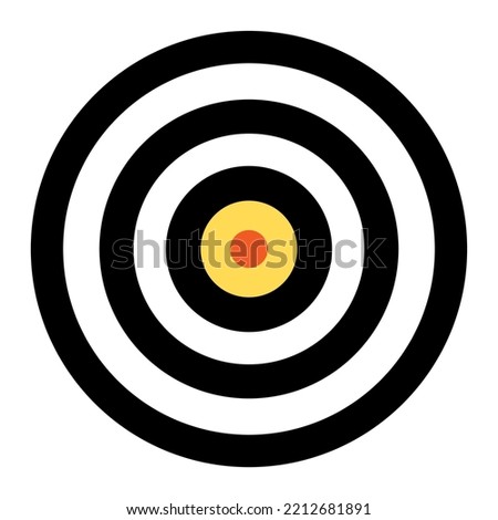 Black and white target for shooting. Archery sport equipment. Summer games. Vector cartoon isolated illustration.