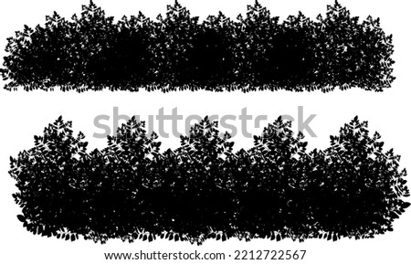 Set of ornamental black plant in the form of a hedge.Realistic garden shrub, seasonal bush, boxwood, tree crown bush foliage.For decorate of a park, a garden or a green fence.
