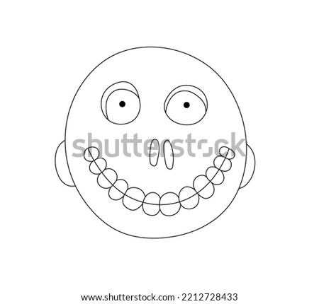Vector isolated funny cartoon zombie bald round head colorless black and white contour line easy drawing