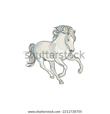 Decorative background with running white horse. Vector illustration.