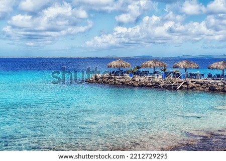 Resort jetty used for relaxation in Bonaire, Netherland Antilles.