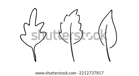 Black fall leaves line art hand drawn simple sketch isolated on white background