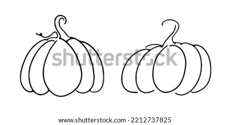 Fall pumpkins hand drawn simple sketch linear vector icons illustration