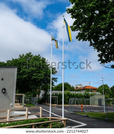 flag flying outside a school.
