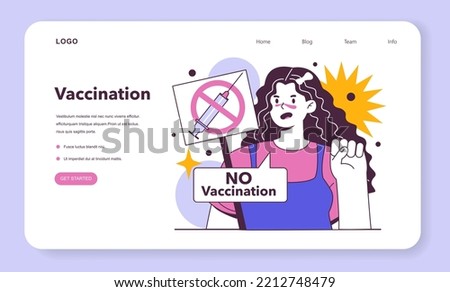 Anti-vaccine movement. Anti vax protest. Vaccine hesitancy, character protesting against mandatory immunization. Flat vector illustration