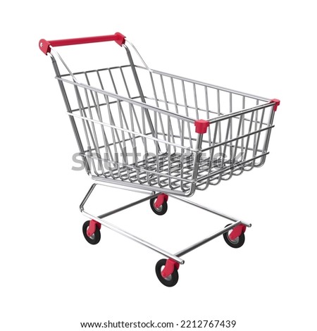 Silver shopping cart isolated on white background. Purchased illustration. 3D render Royalty-Free Stock Photo #2212767439