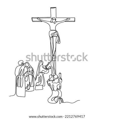 continuous line of Jesus christ.one line drawing of the Lord jesus being overtaken.line art of the event of the crucifixion of jesus christ Royalty-Free Stock Photo #2212769417