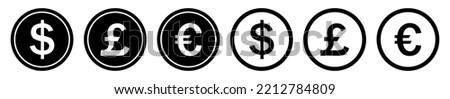 Set of flat icon euro, dollar, pound coin. Vector icon illustration. Set of popular money symbol.
