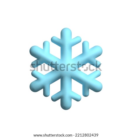 Blue snowflake. 3d vector icon. Cartoon minimal style. Weather forecast concept. Isolated on white