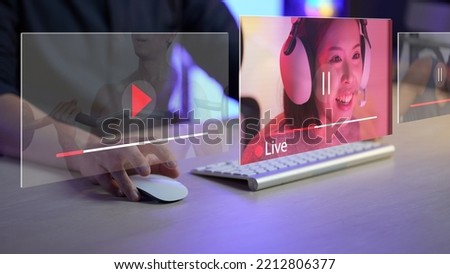 streaming online, watching video on internet, live concert, show or tutorial