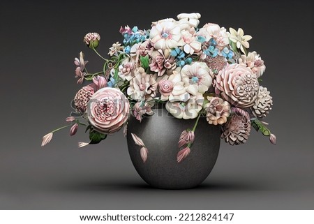 3D illustration bouquet of flowers and leaves