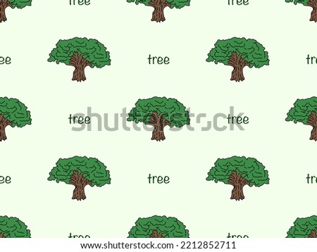 Tree cartoon character seamless pattern on green background