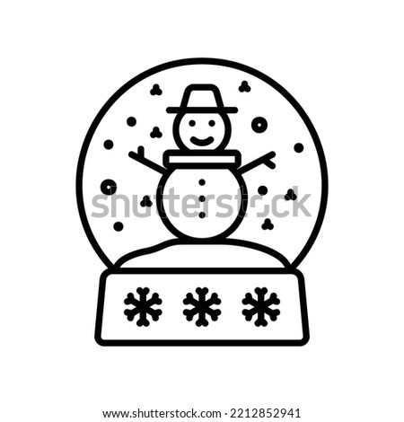 Snow globe with snowflake and snowman in black outline style