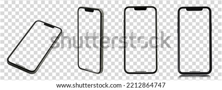 Mockup smartphone blank screen set and modern frameless design, hold Mobile phone on transparent background Ideal for marketing Royalty-Free Stock Photo #2212864747