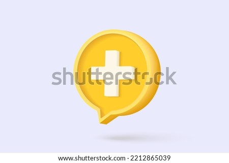3d yellow plus sign icon on the white background. Cartoon icon of first aid and health care with minimal style. Medical symbol of emergency help. 3d aid vector render illustration