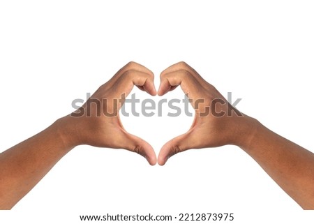 close up of symmetric or mirrored love hand gesture sign isolated white background