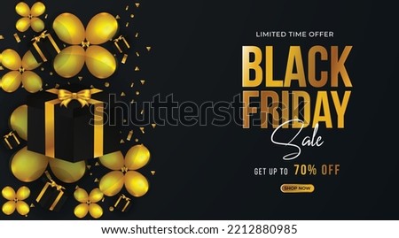 Black Friday super sale abstract background with discount gift box and golden balloons