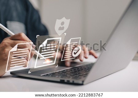 Smart Contract. A Man Signing a Digital Signature on an Online Business Contract Data Protection and Privacy Policy Concept Royalty-Free Stock Photo #2212883767