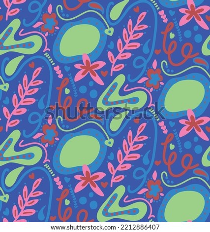 Abstract Hand Drawing Retro Folk Ethnic Geometric Flowers Leaves and Shapes Seamless Vector Pattern Isolated Background