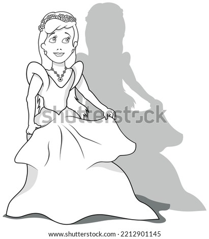 Drawing of a Princess in a Long Dress - Cartoon Illustration Isolated on White Background, Vector