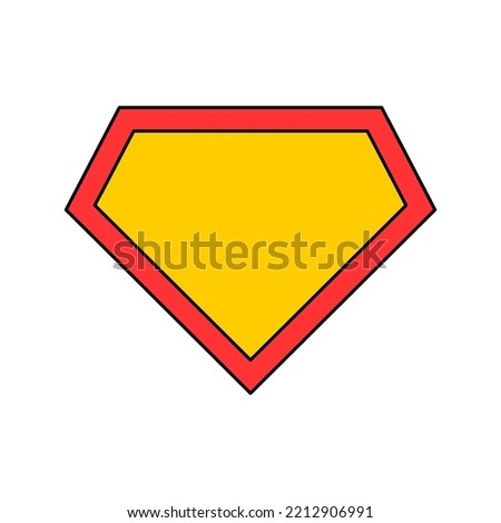 Comic hero icon, symbol shield. Isolated vector on blue background .