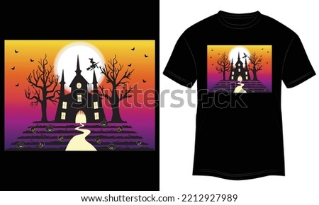 T-shirt Design Halloween Vector Illustration and Colorful Black Background.