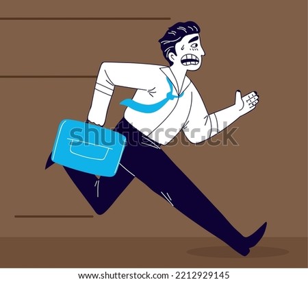 running businessman with briefcase, line art drawing style