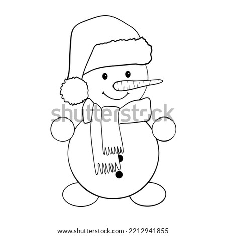 Line art Christmas clipart of snowman. New year 