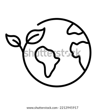Ecology Planet and Leaf Line Icon. Earth Nature Care Concept. Eco Global with Plant Pictogram. Green World Outline Icon. Environmental Conservation. Editable Stroke. Isolated Vector Illustration. Royalty-Free Stock Photo #2212945917