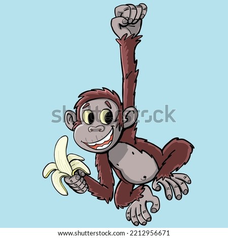 monkey with a banana higher from a branch
